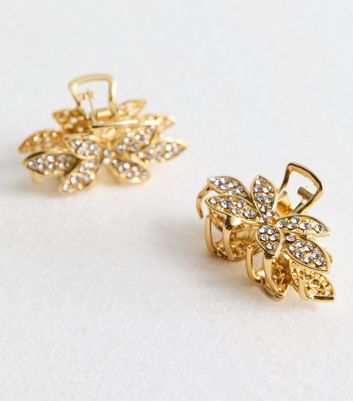 2 Pack Gold Diamante Leaf Mini Hair Claw Clips New Look