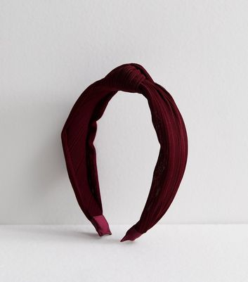 Burgundy Ribbed Knot Headband New Look