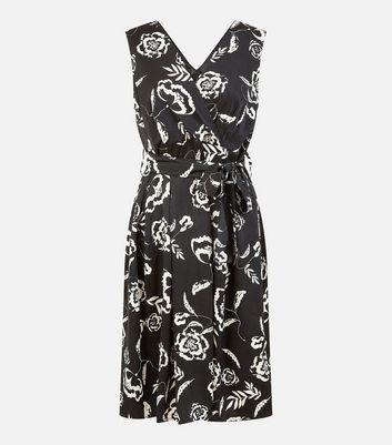 Mela Black Floral Wrap Midi Dress New Look