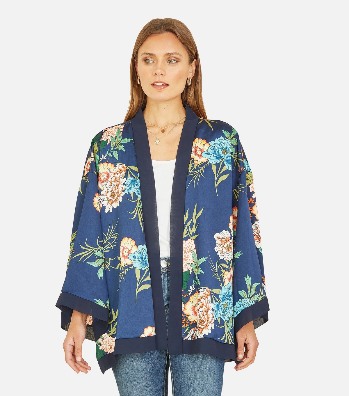 Women's Navy Floral Kimono Mela New Look