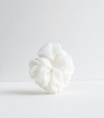 White Ruched Oversized Scrunchie New Look