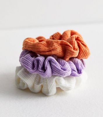 3 Pack Ribbed Hair Scrunchies New Look