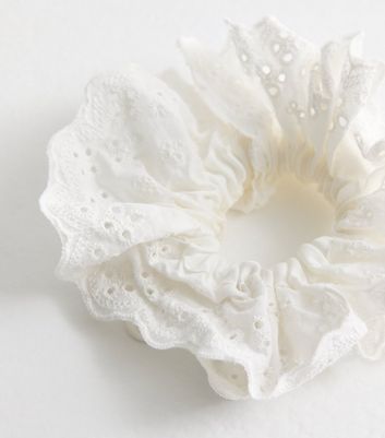 White Broderie Frill Hair Scrunchie New Look