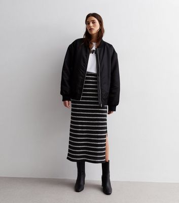 Black Stitch Stripe Split Hem Midi Skirt | New Look