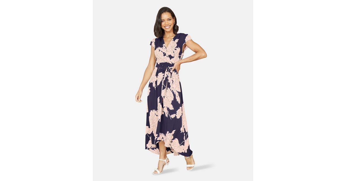 Mela Navy Floral Wrap Midi Dress | New Look