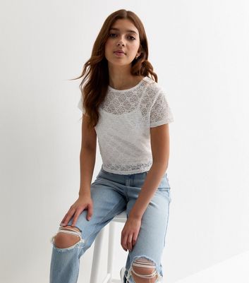 Girls Cream Lace Baby T-Shirt New Look