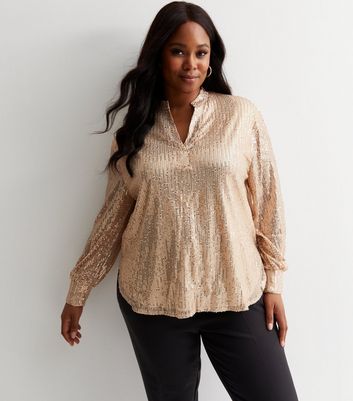 Plus size sales gold sequin shirt