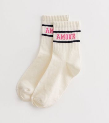 Off White Amour Ribbed Tube Socks New Look
