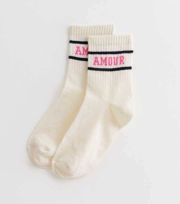 Off White Amour Ribbed Tube Socks | New Look