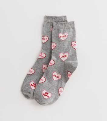 Pale Grey Love Heart Socks