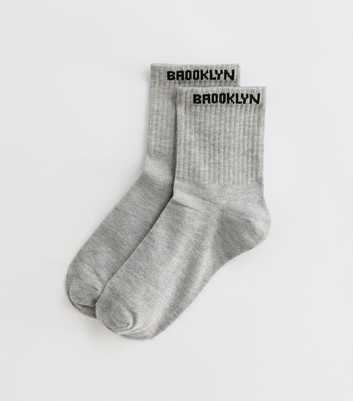Grey Brooklyn Logo Socks