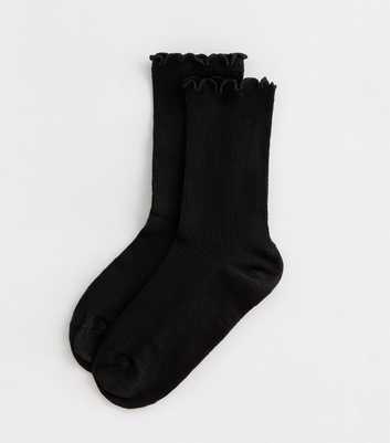 Black Frill Trim Tube Socks 