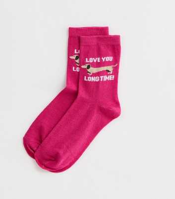 Deep Pink Love You Long Time Sausage Dog Socks