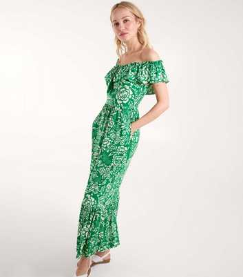 Blue Vanilla Green Off-Shoulder Maxi Dress