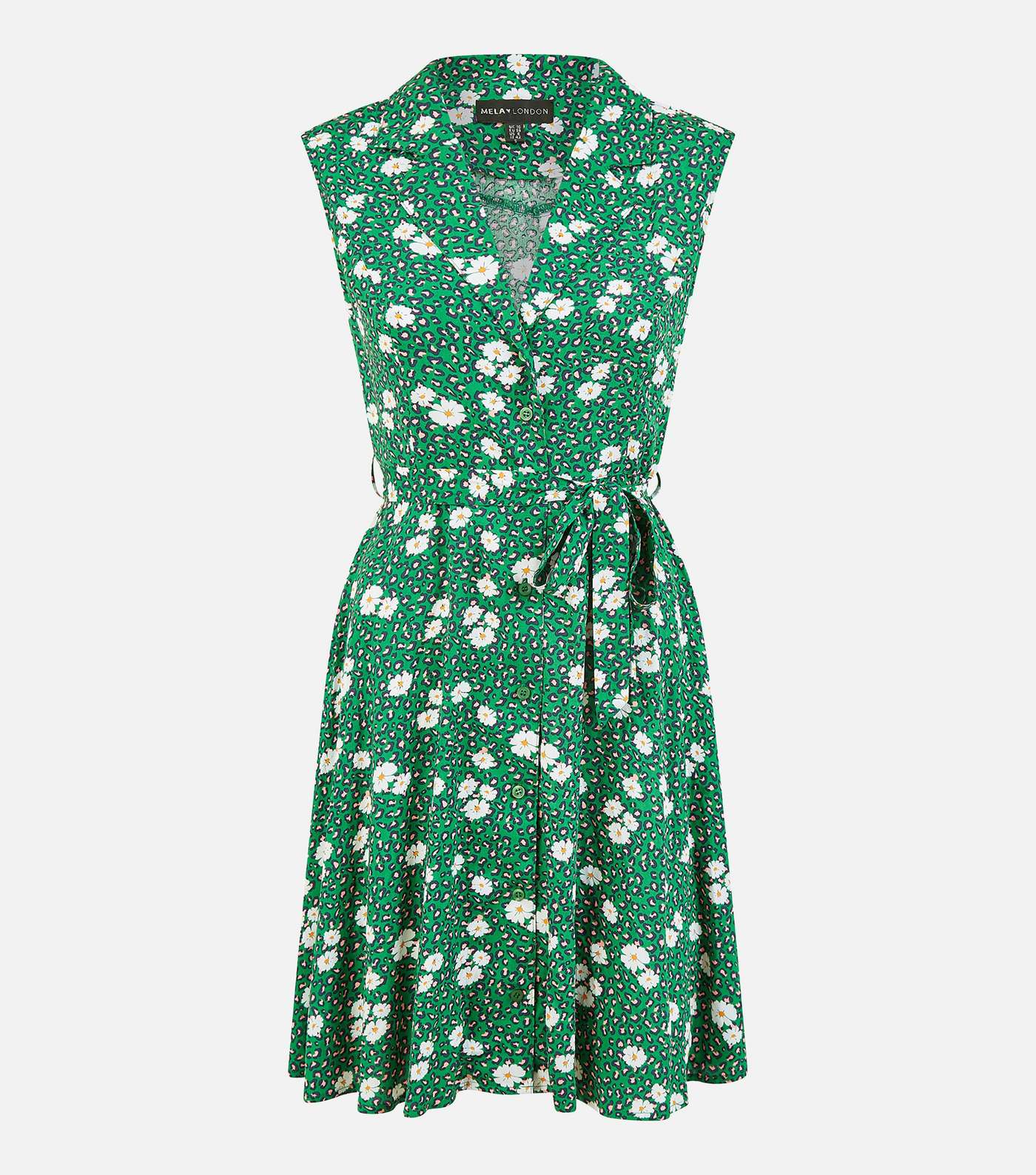 Mela Green Leopard and Floral Print Sleeveless Belted Mini Shirt Dress Image 5