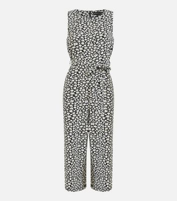 Mela Black Daisy Print Sleeveless Crop Jumpsuit New Look