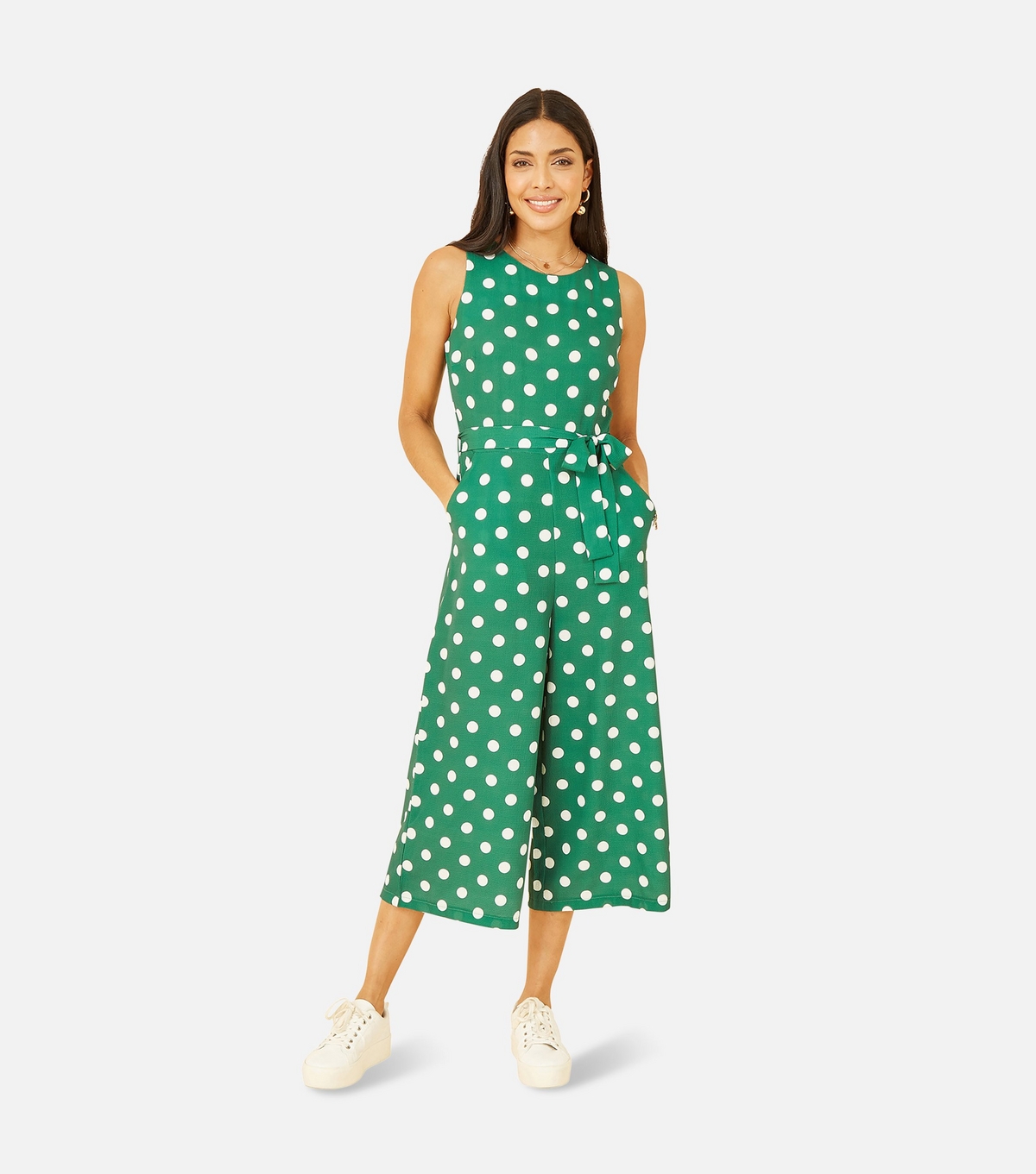 Women's Green Spot Sleeveless Crop Jumpsuit Mela New Look
