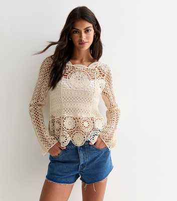 Off White Open-Crochet Cotton Top 