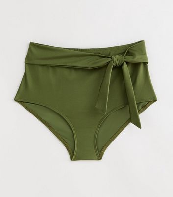 Curves Khaki High Waist Knot Bikini Bottoms New Look