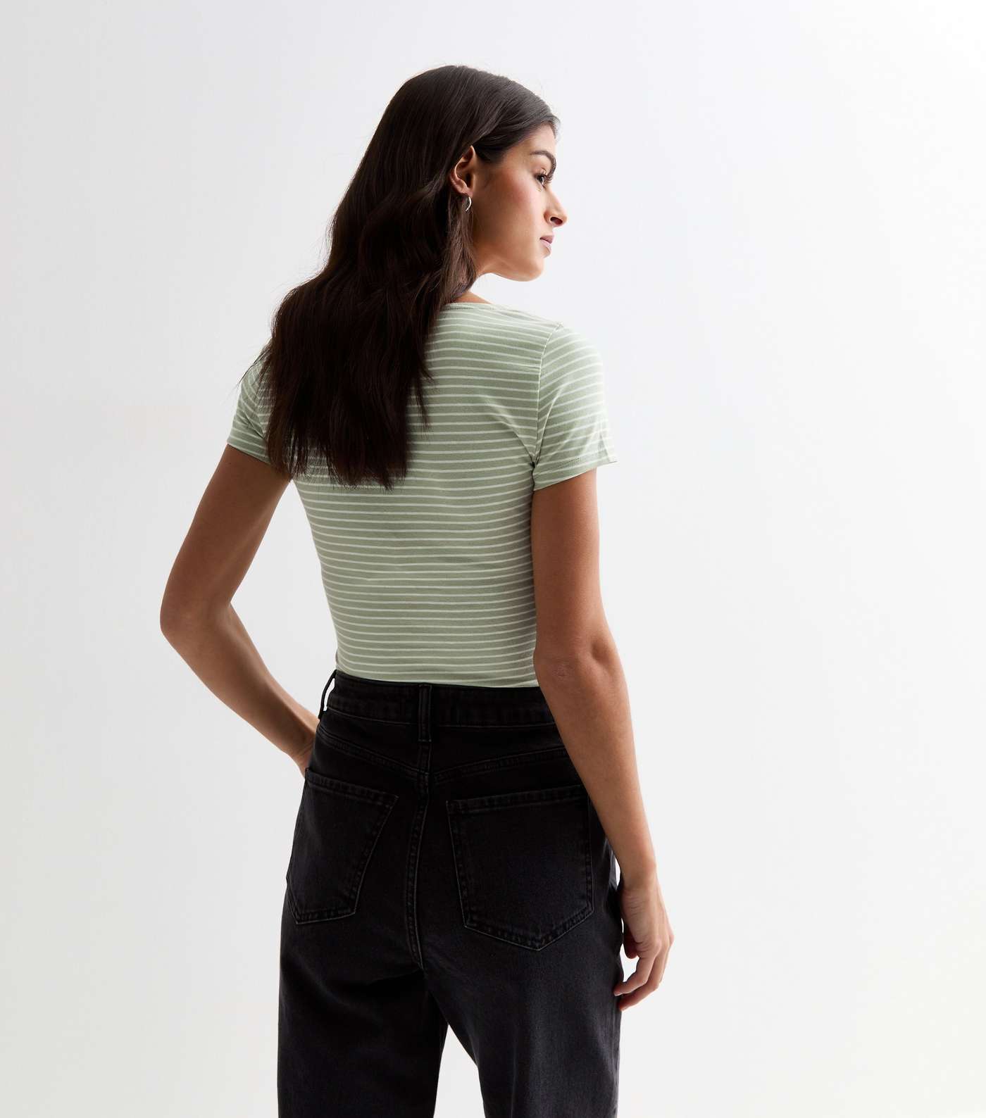 Green Stripe Cotton Scoop Neck Short Sleeve Bodysuit Image 4