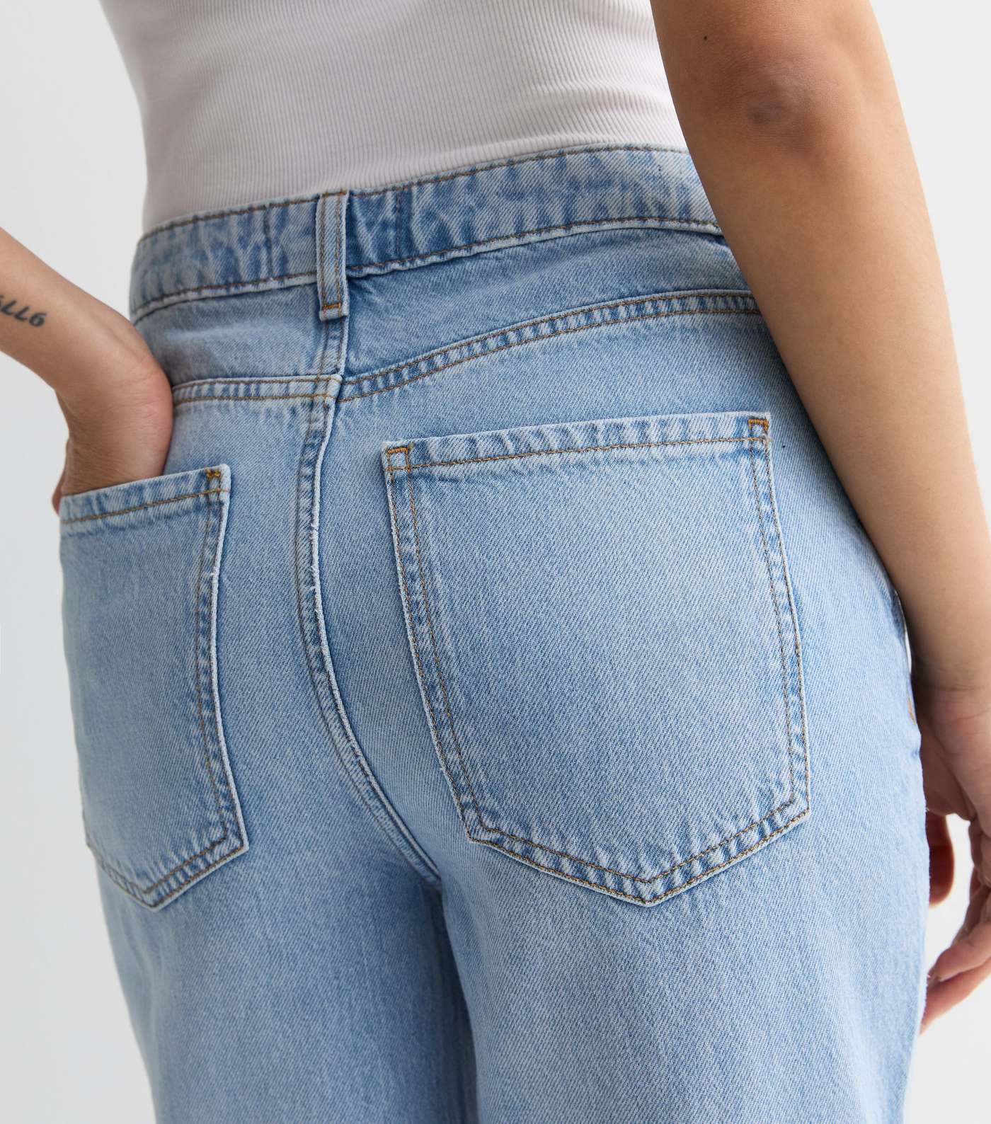 Pale Blue Ripped Wide Leg Jeans Image 3