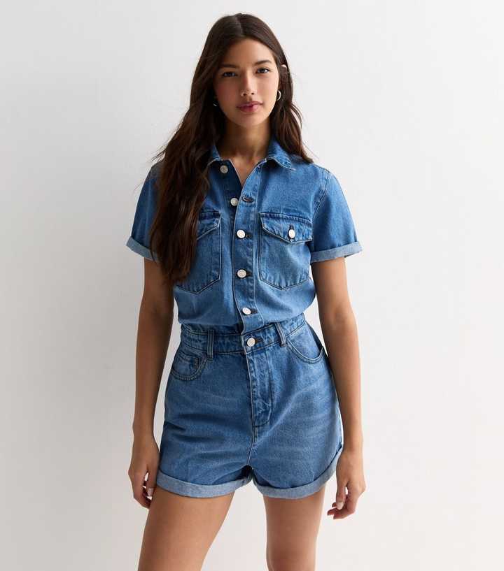 Blue Denim Short Sleeve Playsuit