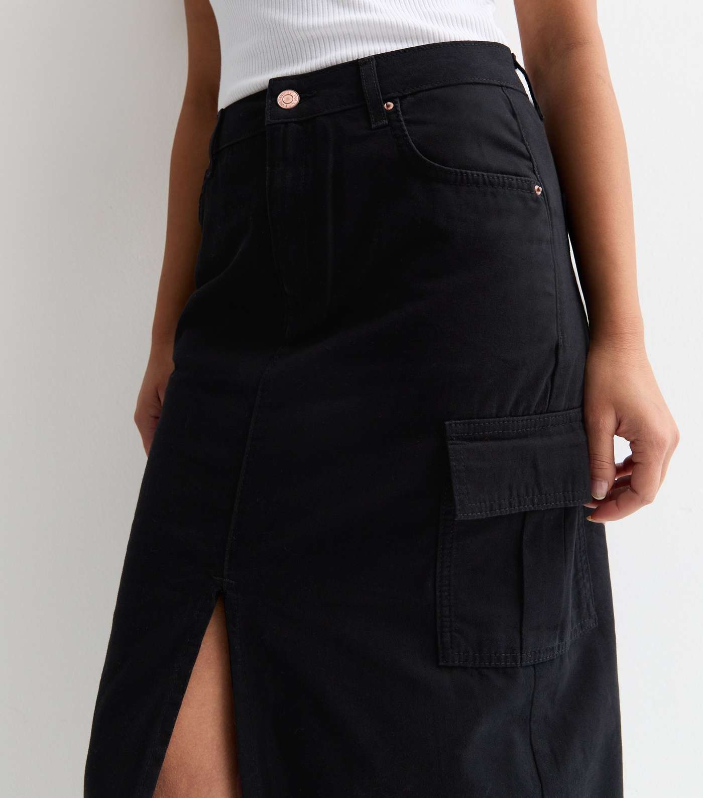Petite Black High Waist Cargo Maxi Skirt Image 2