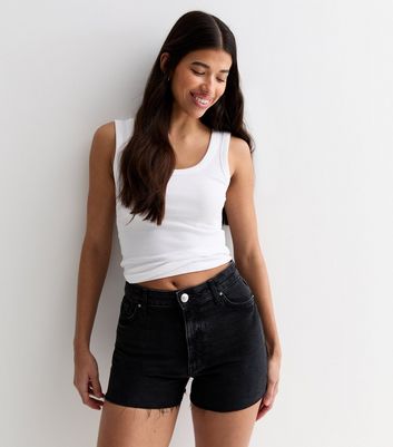 Tall Black High Waist Denim Mom Shorts New Look