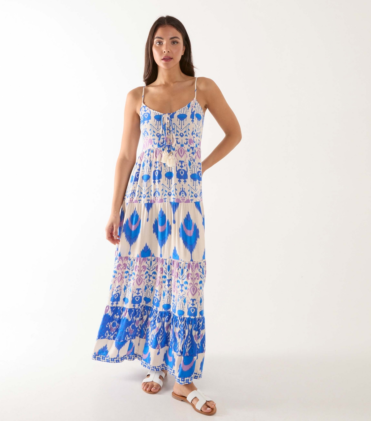 Women's Blue Abstract Print Strappy Maxi Dress Blue Vanilla New Look