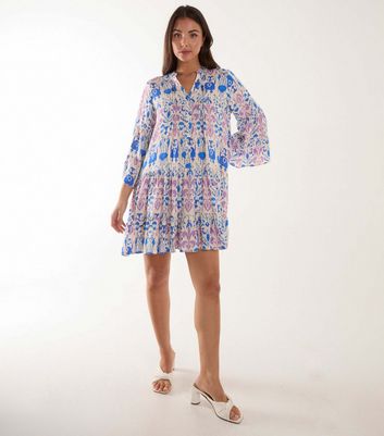 Blue Vanilla Blue Abstract Print Mini Smock Dress New Look