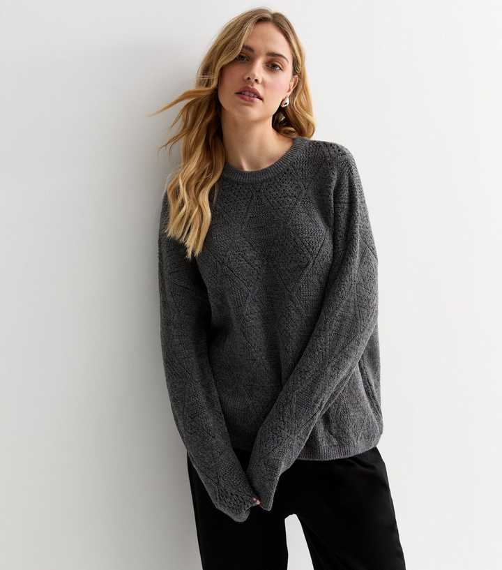 Grey Jumper Womens Round Neck Jumper Boucle Round Neck Jumper