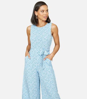 Mela Blue Ditsy Floral Wide Leg Crop Jumpsuit New Look