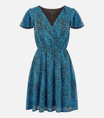 Mela Blue Leopard Print Wrap Mini Dress New Look