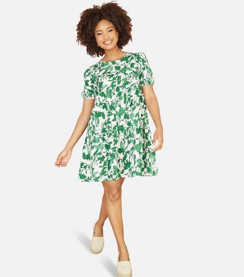 Mela Green Floral Tunic Mini Dress New Look