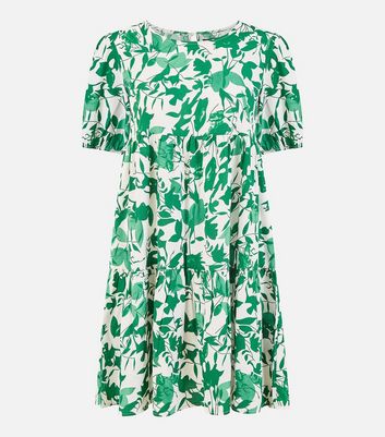 Mela Green Floral Tunic Mini Dress New Look