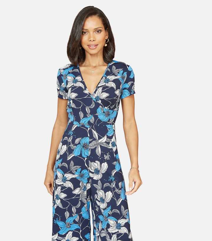 Mela Blue Floral Wide Leg Crop Jumpsuit