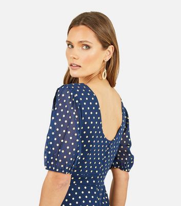 Mela Navy Polka Dot Midi Dress New Look