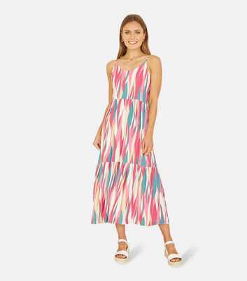 Mela Pink Abstract-Stripe Midi Dress