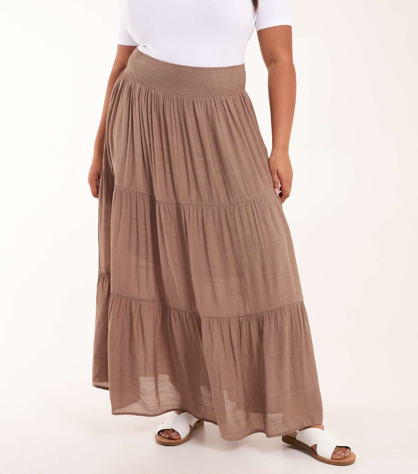 Blue Vanilla Curves Light Brown Tiered Maxi Skirt Image 2