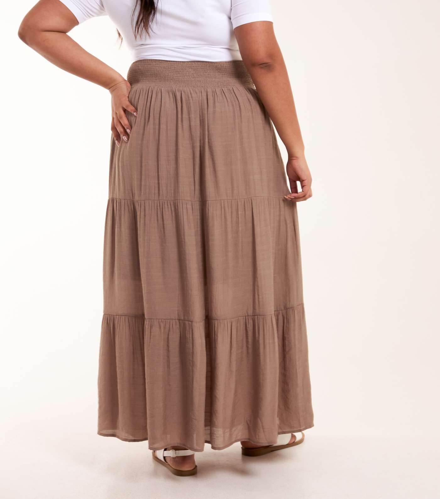 Blue Vanilla Curves Light Brown Tiered Maxi Skirt Image 4