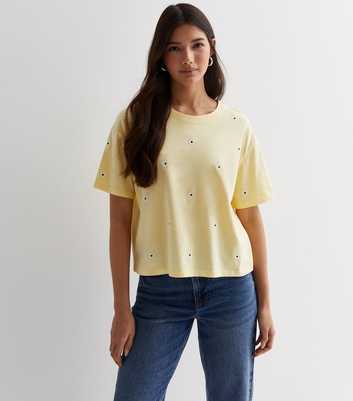 Yellow Cotton Daisy Embroidered Boxy T-Shirt