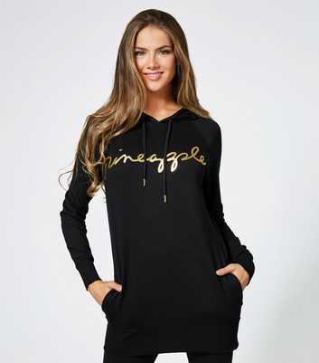 Pineapple Black Metallic Logo Longline Hoodie