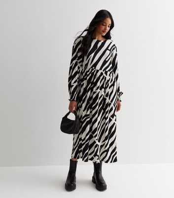 Black Zebra Crinkle Jersey Midi Smock Dress
