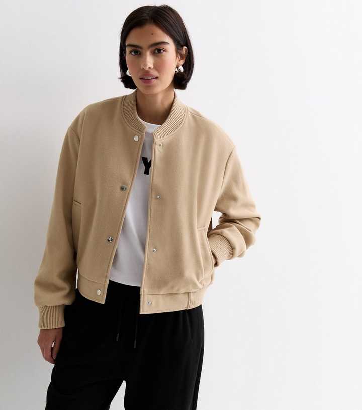 Camel Cropped Bomber Jacket