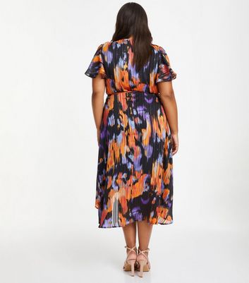 QUIZ Curves Multicolour Tie Dye Print Wrap Midi Dress New Look
