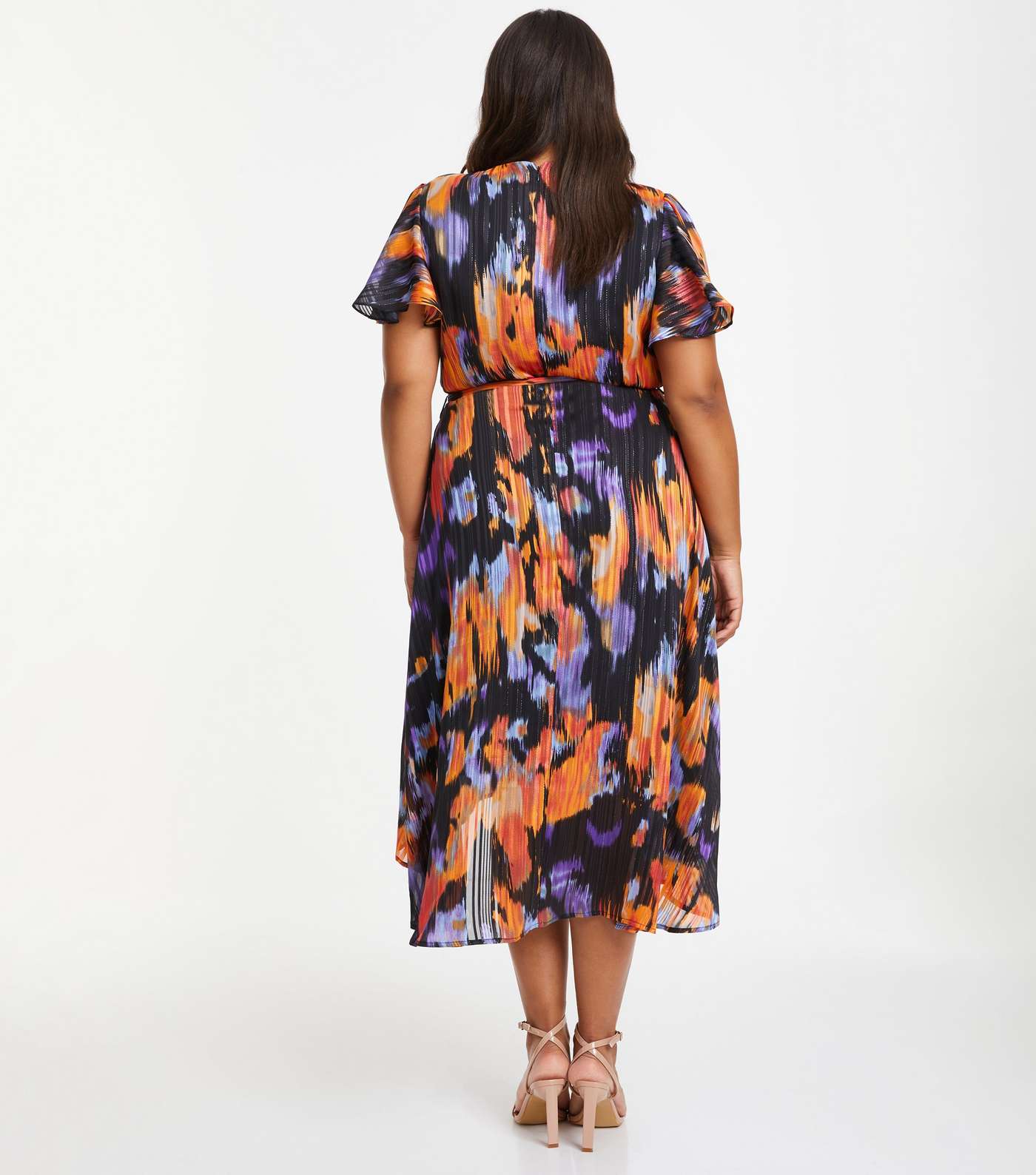 QUIZ Curves Multicolour Tie Dye Print Wrap Midi Dress Image 3