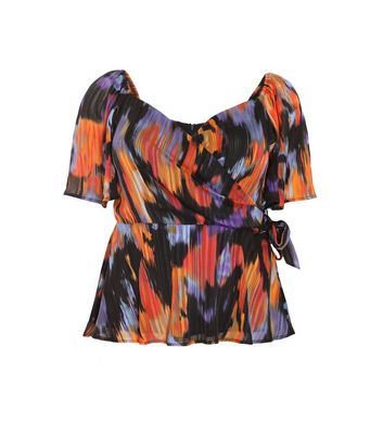 QUIZ Curves Multicoloured Abstract Print Wrap Peplum Top New Look