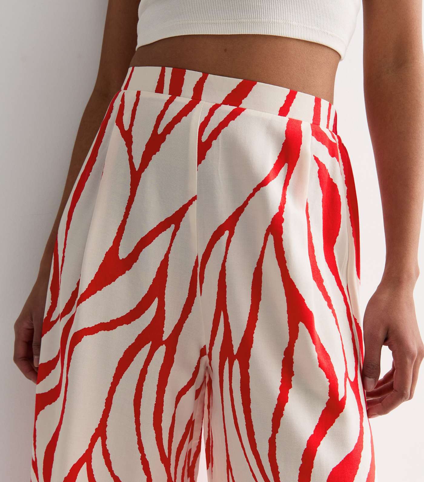 Red Animal Print Wide Leg Crop Trousers Image 2