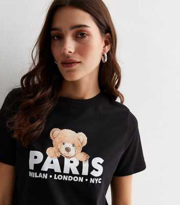 Black Cotton Paris Teddy Logo T-Shirt