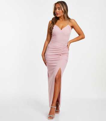 QUIZ Petite Pink Ruched Maxi Dress